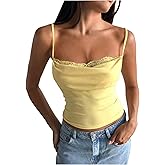 Milumia Women's Cowl Neck Lace Cami Top Y2K Tie Backless Sleeveless Spaghetti Strap Going Out Tops