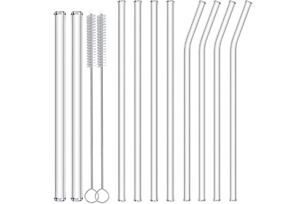 Nafender 10-Pack Glass Straws Reusable Drinking Straw Including 4 Straight and 4 Bent Straws & 2 Extra Wide Smoothie Straw wi