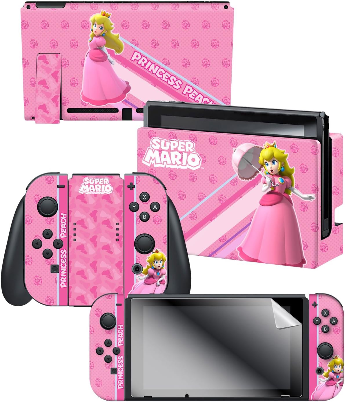 Controller Gear Skin & Screen Protector Set - Super Mario "Princess Peach", Pink - Nintendo Switch