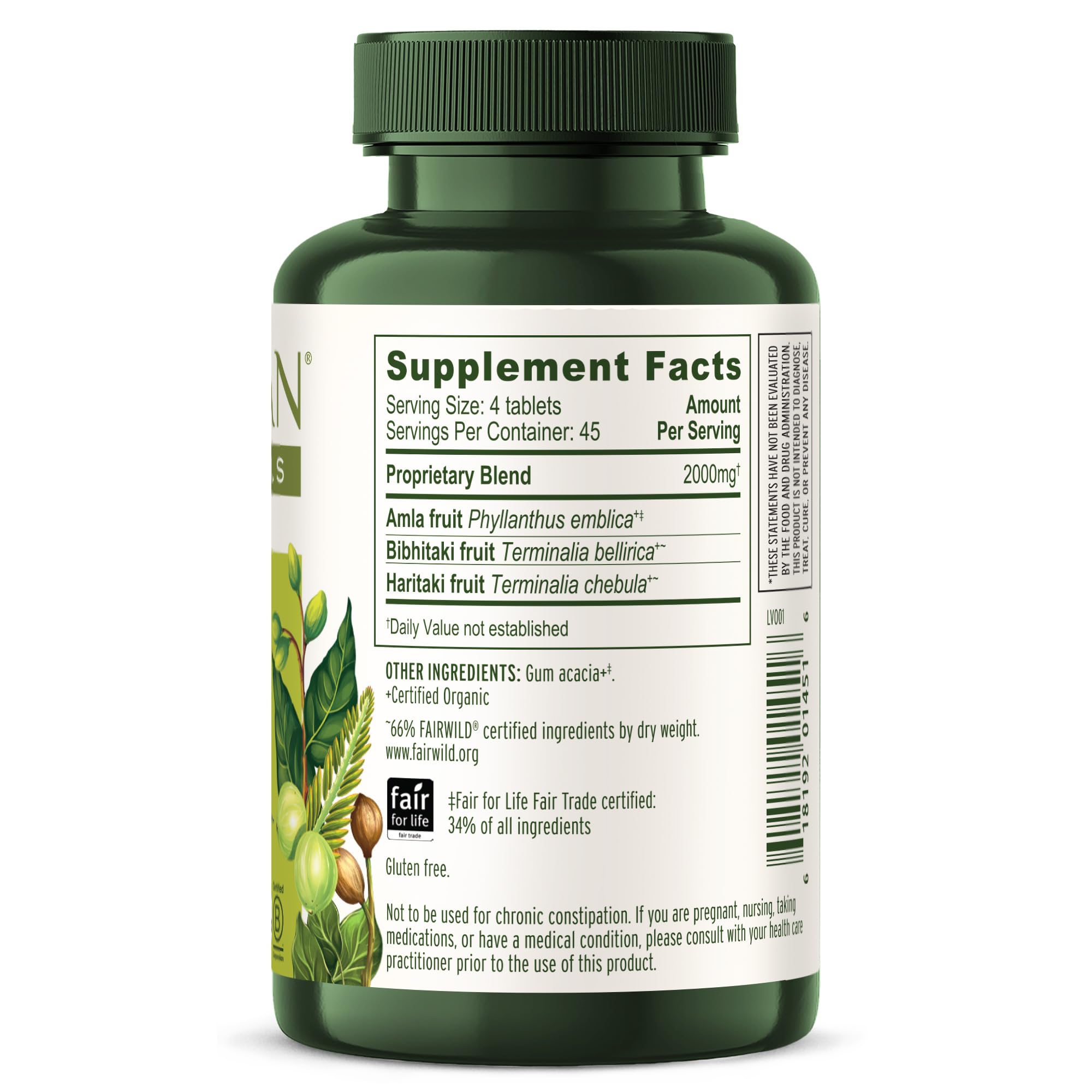 Banyan Botanicals Triphala Tablets - Organic Triphala with Amla, Haritaki & Bibhitaki – for Digestion, Elimination & Healthy Gut Microbiome* – 180 Tablets – Non-GMO Sustainably Sourced Vegan