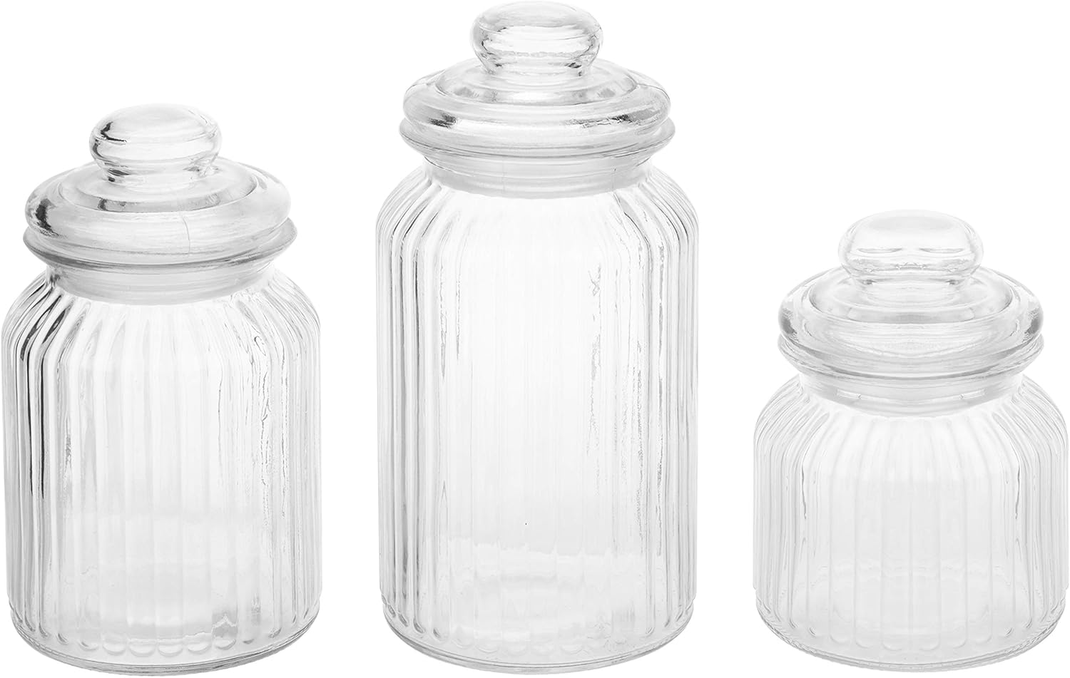 MyGift 22oz / 32oz / 44oz Vintage Ribbed Glass Apothecary Jars, Storage Canisters with Airtight Lids, Set of 3: Home & Kitchen