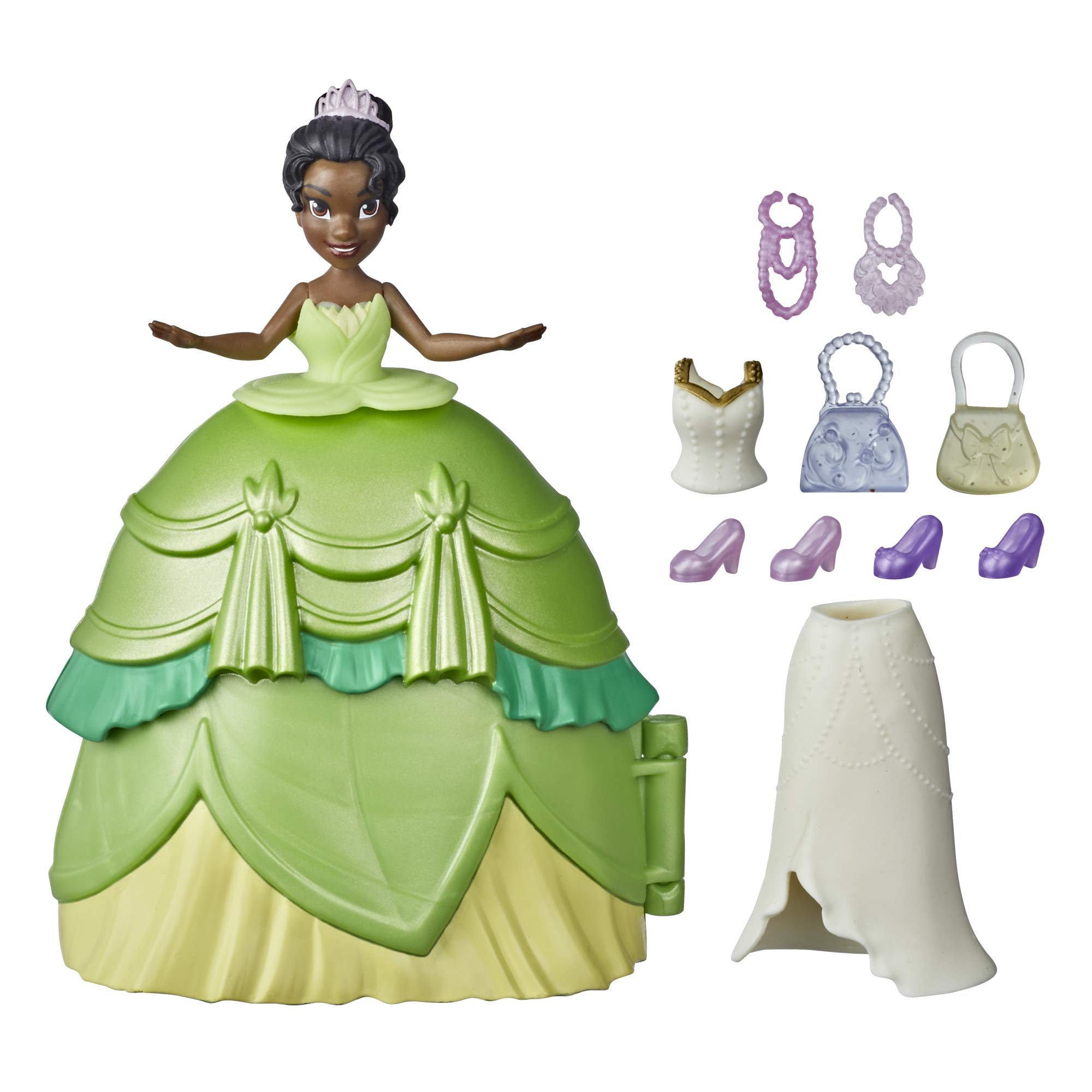 Disney Princess Styling Surprise Tiana, Mini Doll Play Set with Dresses and Accessories, Toy for Girls from 4 Years