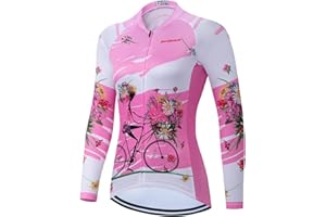 Serijoars Women's Long Sleeve Cycling Jersey MTB Shirts Quick Dry Bike Tops with Reflective Strip
