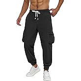 APTRO Mens Corduroy Pants Cargo Casual Trousers Baggy Tapered Elastic Waist Joggers with Drawstring and Zipper Pockets