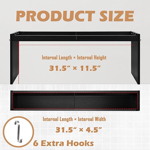 KORETECH OVER THE STOVE SHELF, WOOD STOVE TOP SHELF,31.5″ STOVE TOP ORGANIZER SHELVES WITH 6 HOOKS,11.5″ HEIGHT OVER STOVE SPICE RACK FOR KITCHEN, BLACK