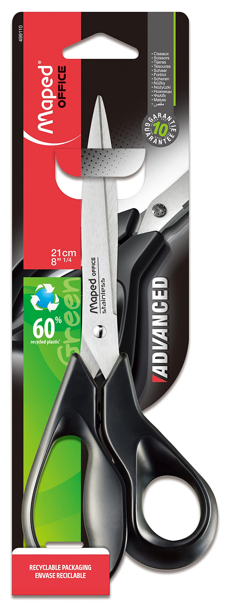 Maped Office Aysmmetrical Advanced Green Scissors 21cm