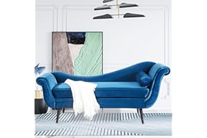 VAZTRLUS Chaise Lounge Indoor Blue Velvet 68'' with Scroll Arms Wave Back Lounge Chair Fainting Couch Comfort Simplistic Spirituality for Bedroom Office Living Room (Navy Blue)