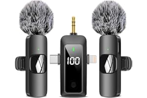 VMKLY Wireless Lavalier Microphone for iPhone Android: Lapel Microphones for Camera Computer with USB-C 3.5mm USB Plug, Noise Cancellation, Battery Level Display, for Video Recording, TikTok, YouTube, Vlog