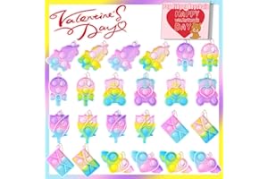 ONKULL 24 Packs Valentine’s Day 6-Design Gift Pop Bubble Keychains, Mini Colored Pop, Multi-Shape Stress Relief Fidget Toys for Kids Valentine's Party Favors and Classroom Gift Exchange