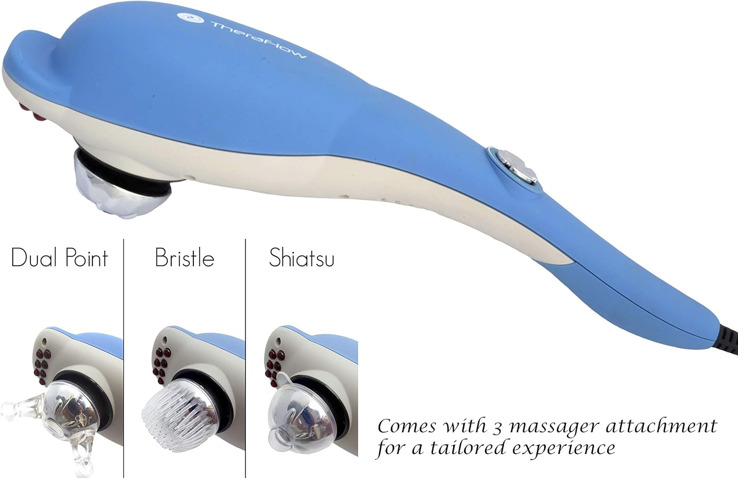 TheraFlow Handheld Deep Tissue Percussion Massager. Muscles, Back, Body, Neck, Foot, Shoulder, Scalp, Head. Trigger Point Pain Relief, Relaxation. Attachments for Acupoint, Shiatsu, Kneading. Gift: Health & Personal Care