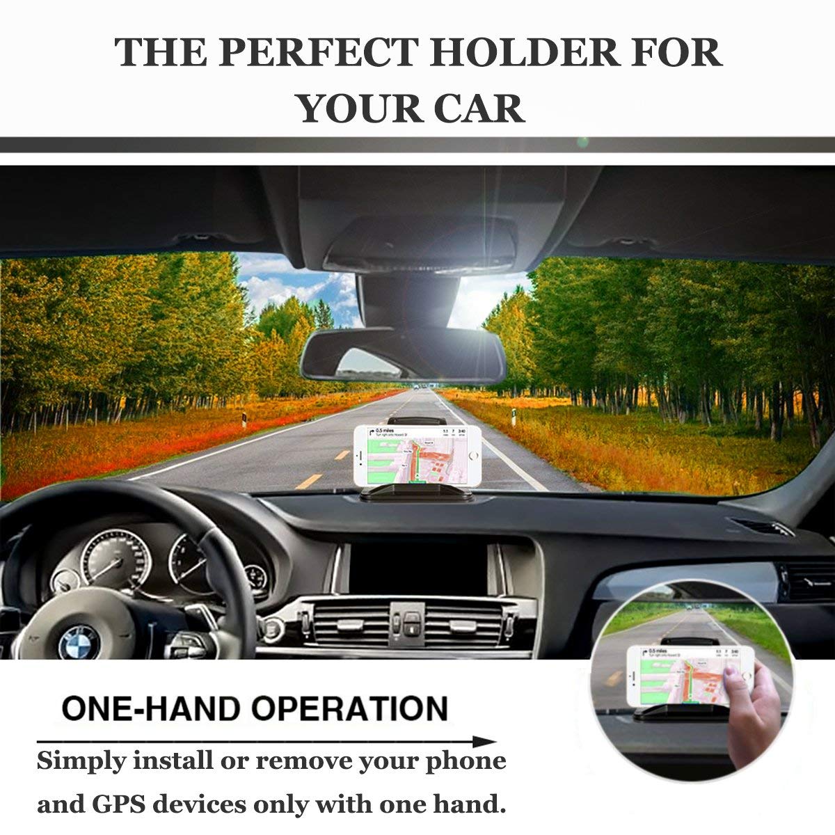 Cell Phone Holder for Car, Non-Slip Dash Pad Car Phone Mount GPS Holder for iPhone 7 Plus 8 Plus X Samsung Galaxy Note 8 S8 Plus S7 and 3-7 inch Smartphones (Black)