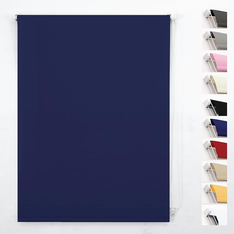 Funky Gadgets Navy Thermal Blackout Roller Blind 90x210 Easy Fit Child Safe