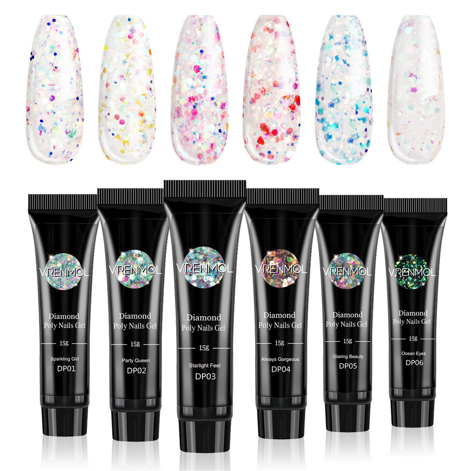 vrenmol Poly Nails Gel Builder Nail Gel for Enhancement Glitter Nail Extension Gel Diamond Style Nail Gel Mix U V Gel Polish Easy Trendy Beginner DIY Nail Art for Lady