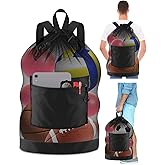BROTOU Soccer Ball Bag with Double Shoulder Strap Large Mesh Sports Equipment Net Bag with Top Handle Heavy Duty Drawstring Bags Team Work for Basketball, Volleyball, Baseball, Swimming Gear