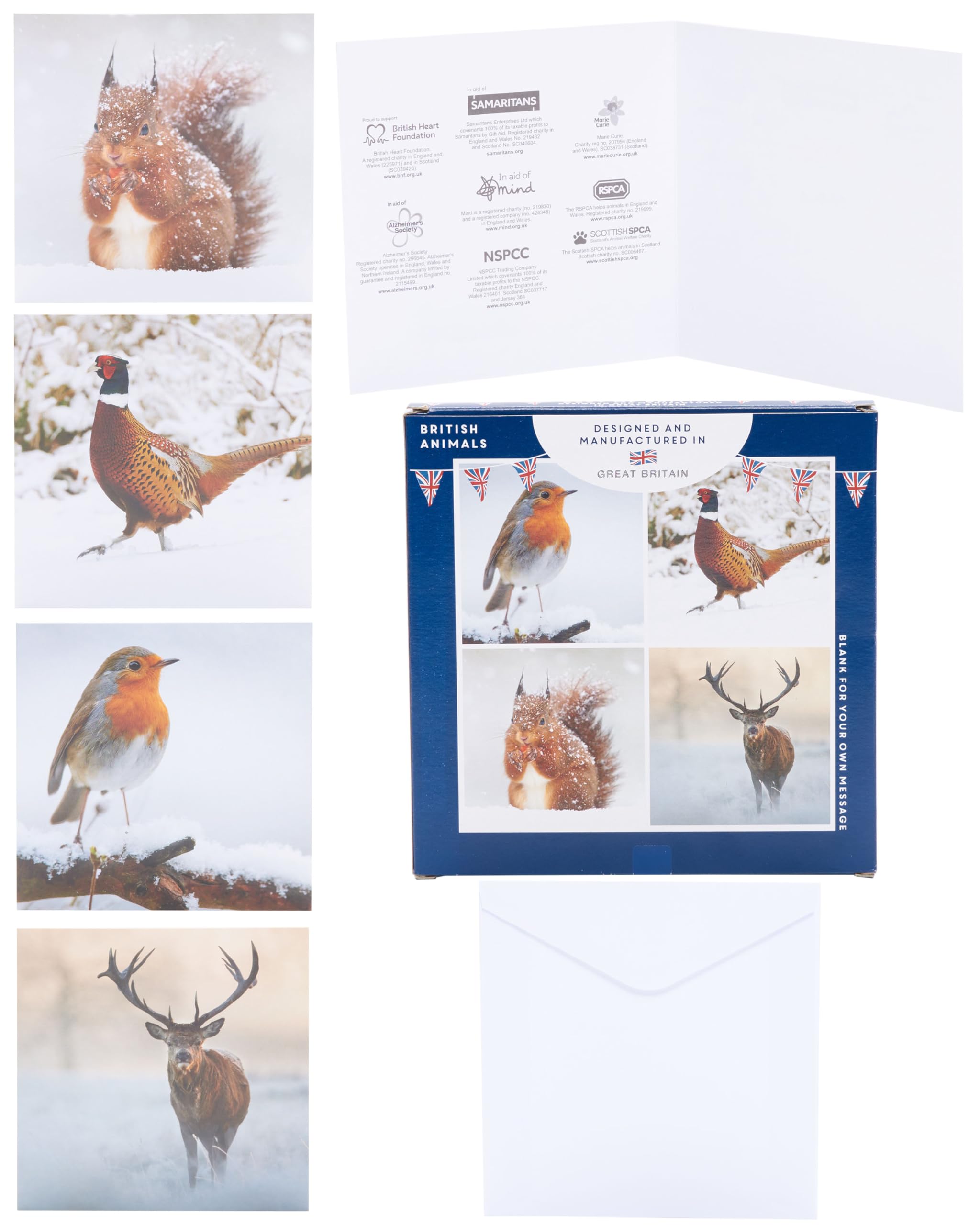 UK Greetings - Box of 12 British Winter Animals Multiple Charity Christmas Cards In 4 Designs