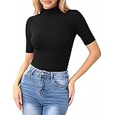 MANGOPOP Women's Mock Turtle Neck Slim Fit 3/4 Sleeve T-Shirt
