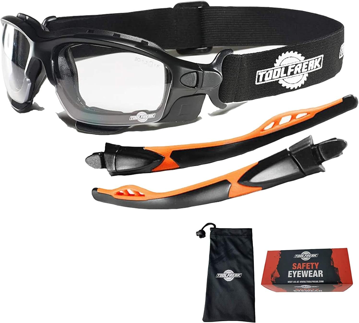 ToolFreak Spoggles Safety Glasses, EN166F Rated, Foam Padded, Clear Distortion Free Lenses, UV & Impact Protection