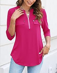 Halife Womens Tops 3/4 Length Sleeves V Neck