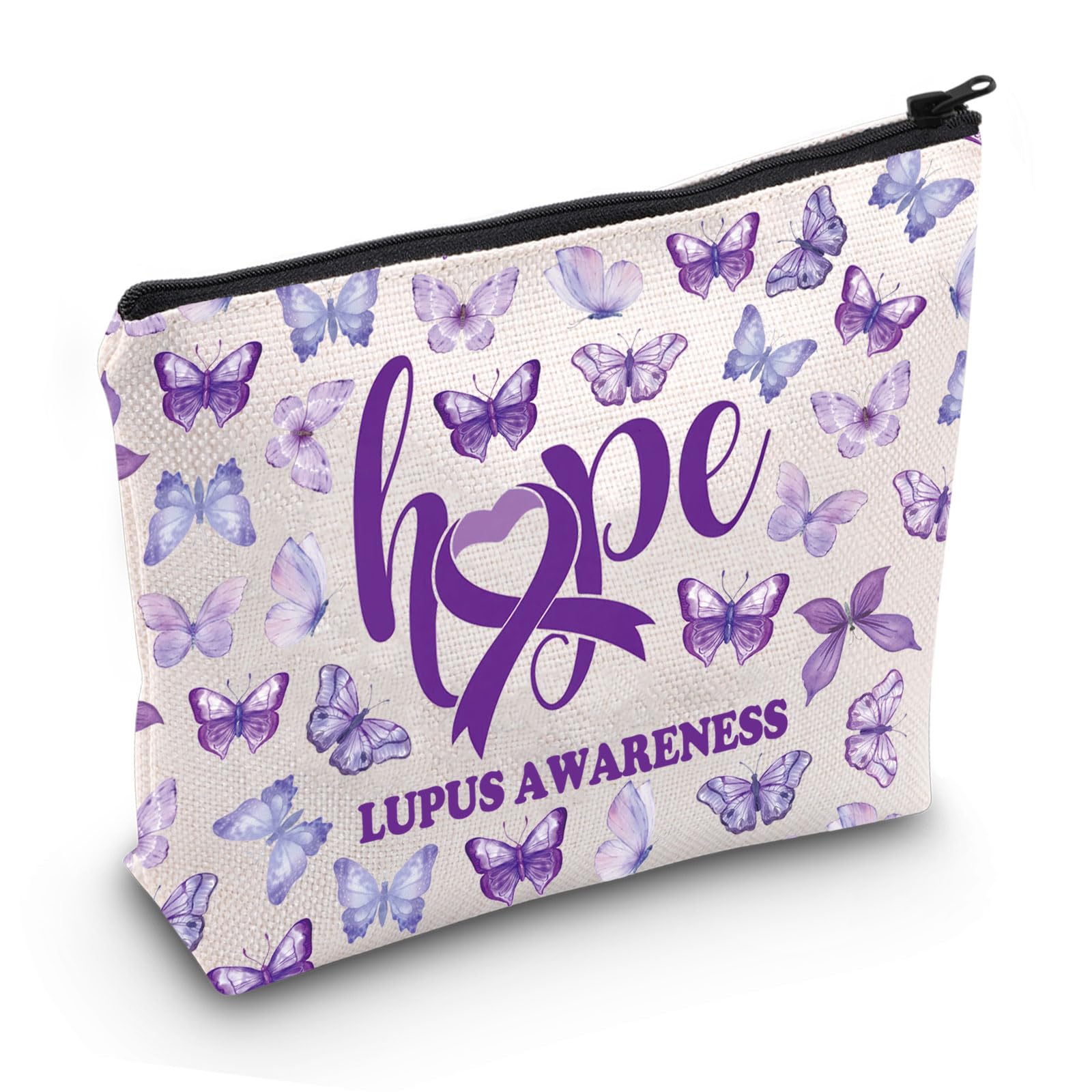 PYOUL Lupus Awareness Gift Purple Butterfly Lupus Warrior Cosmetic Bag Lupus Warrior Survivor Gift (Lupus Awareness Bag EU)