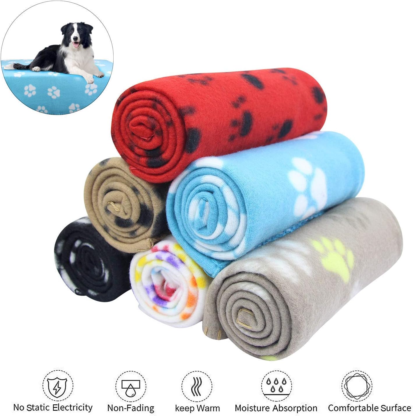 AK KYC 6 Pack Mixed Puppy Blanket Cushion Dog Cat Fleece Blankets Pet Sleep Mat Pad Bed Cover with Paw Print Kitten Soft Warm Blanket for Animals : Pet Supplies