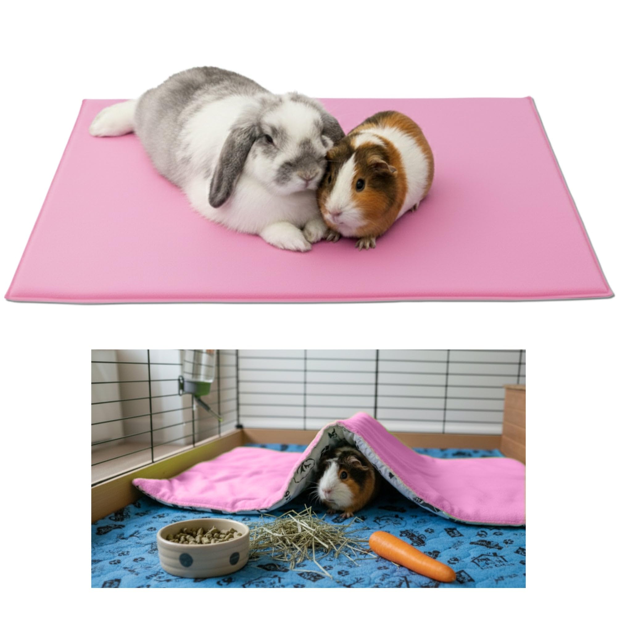 NEO SOLVO Fleece Playground for Guinea Pig and Rabbit - All in One, it's a Blanket, a Giant Tunnel, a House, a Cushion and a Bed - 70cm x 140cm - Pink