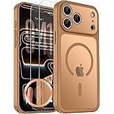 Zicpuny Magnetic for iPhone 17 Pro Max Case with Camera Control Button, Includes 2 Tempered Glass Screen Protectors, MagSafe Compatible Translucent Matte Phone Case for iPhone 17 Pro Max, Brown