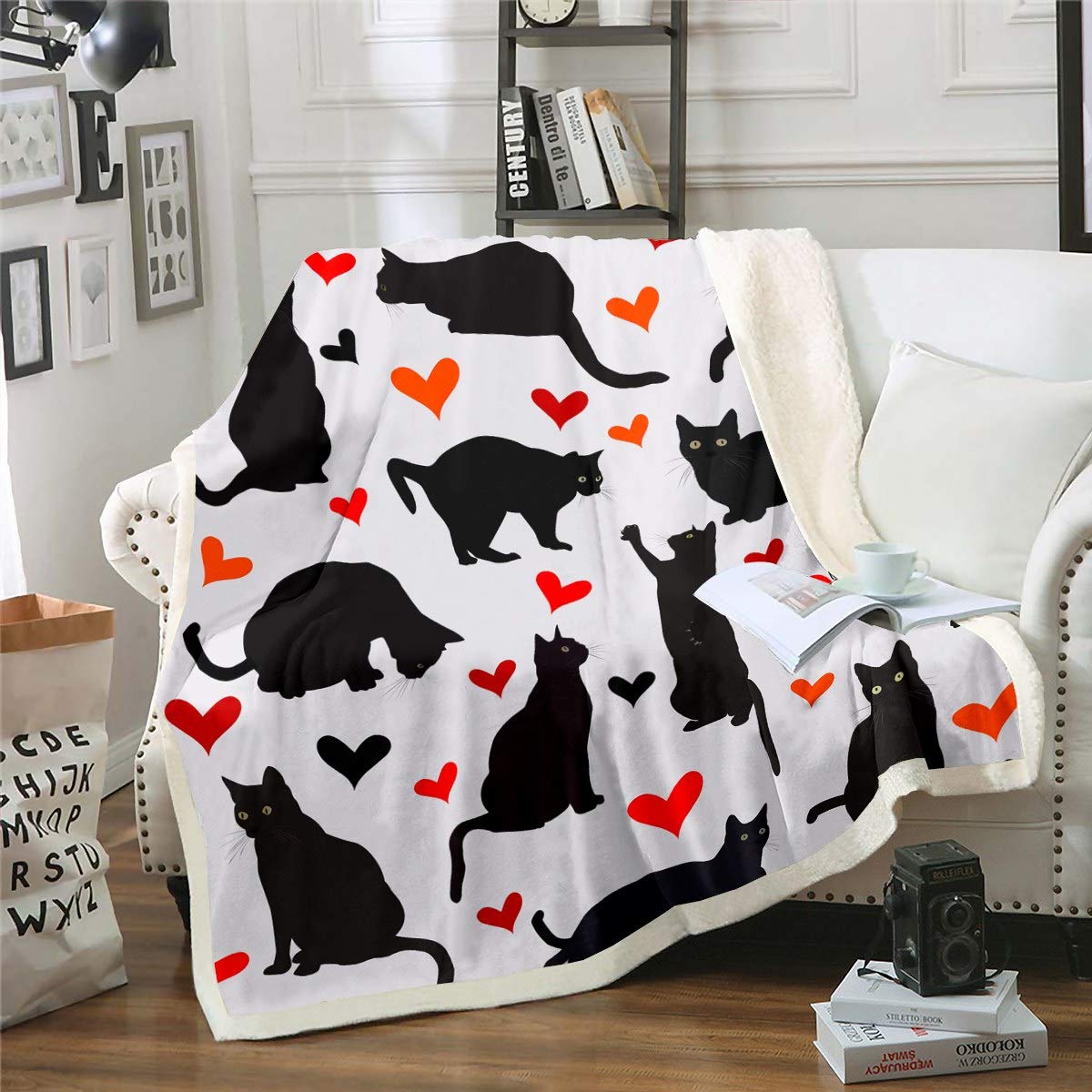 Tbrand Black Cat Sherpa Fleece Blanket for Kids Boys Girls 3D Single 50"x60"