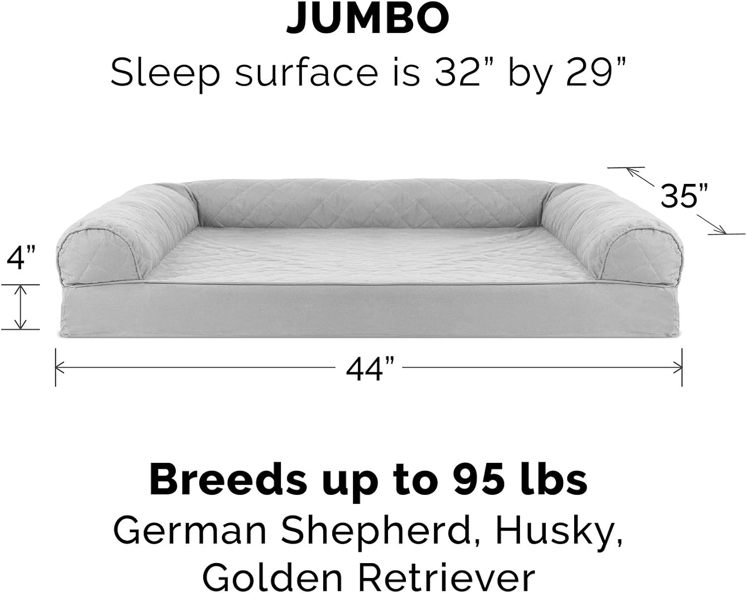 Furhaven Pet Dog Bed - Orthopedic Quilted Traditional Sofa-Style Living Room Couch Pet Bed with Removable Cover for Dogs and Cats, Silver Gray, Jumbo : Pet Supplies