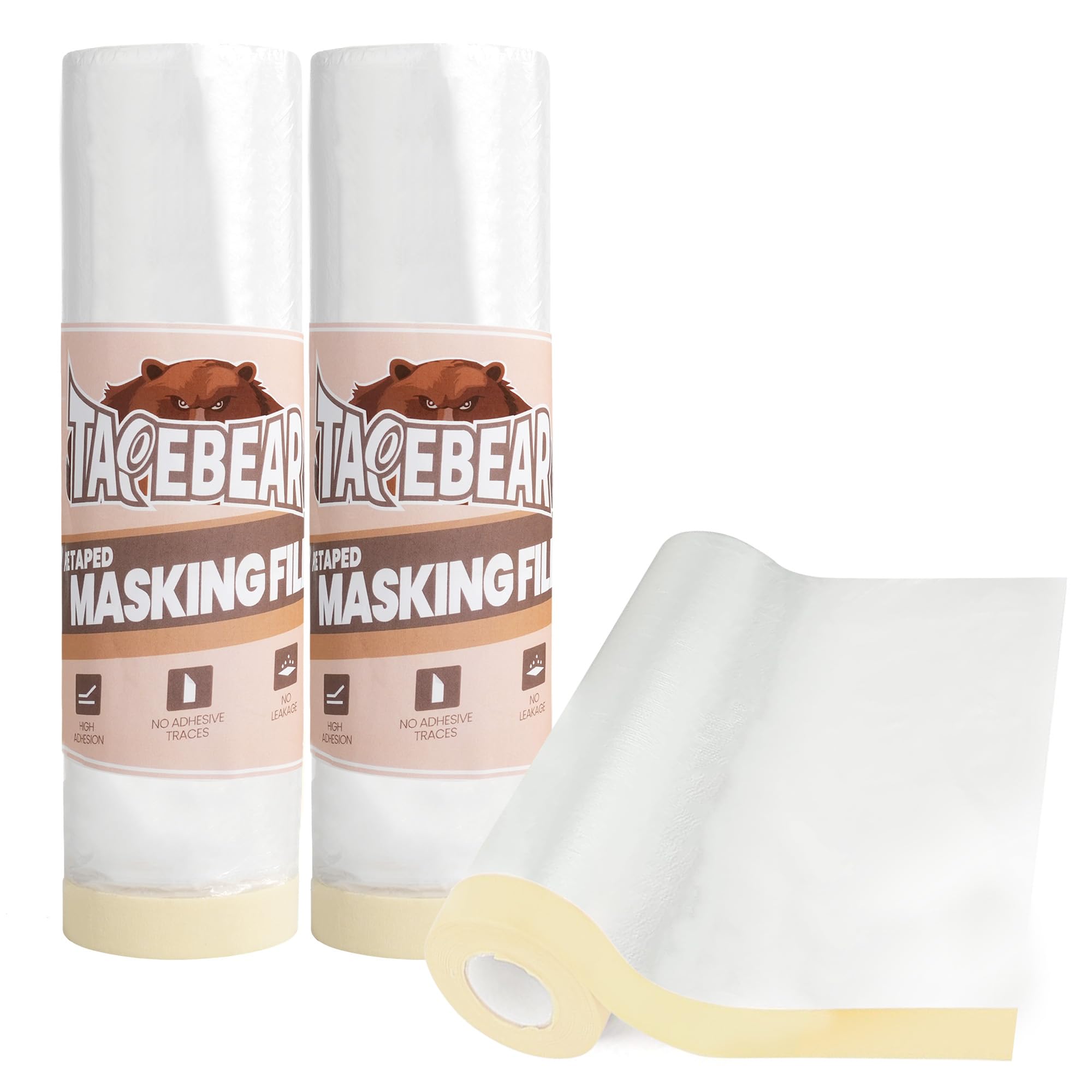 TAPEBEAR Painters Tape and Masking Film 9feet x 90feet(2600mmx 27m), Plastic Cover for Painting, Tape and Drape, Pre-Taped Masking Film for Automotive, Floor, Appliance and Furniture, 3Rolls