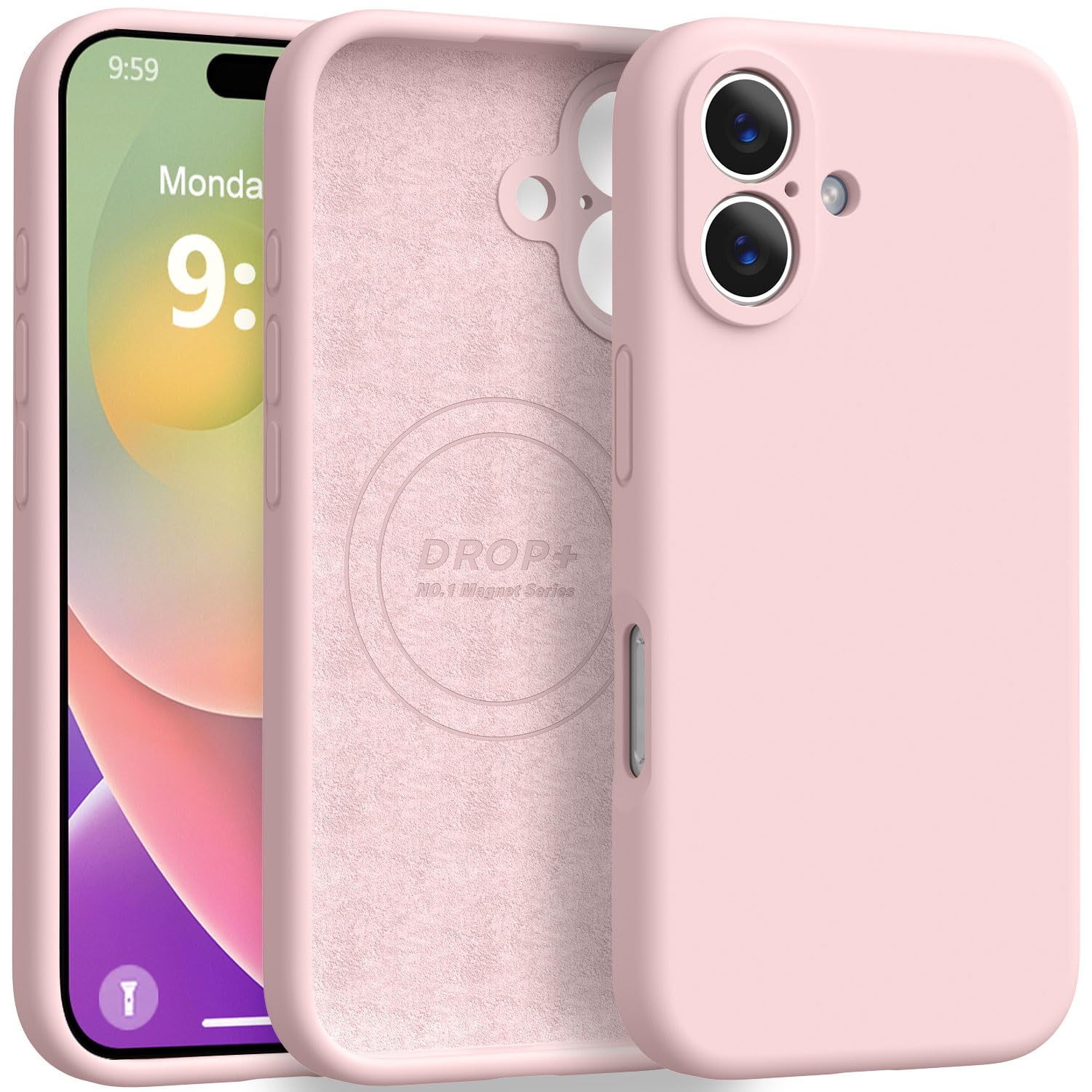 Photo 1 of Ktele Magnetic for iPhone 16 Case [Compatible with Magsafe] [Premium Silicone Satin-Smooth Touch] Slim Shockproof Anti-Scratch Microfiber Lining Case, 6.1 inch, Chalk Pink