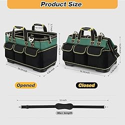 17 Inch Open Top Tool Bag with Hard Bottom, Tool