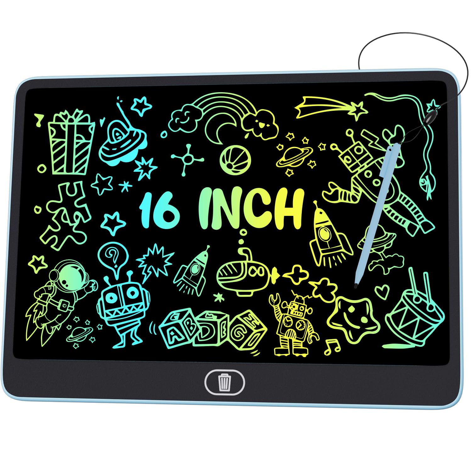 Electight 16 Inch Light Up LCD Writing Tablet, Colorful Doodle Scribbler Pad with Lock & Delete Function, Writing Board for Kids Age 3-9 Year Old Girls Boys, Learning Gift & Educational Toys - Blue