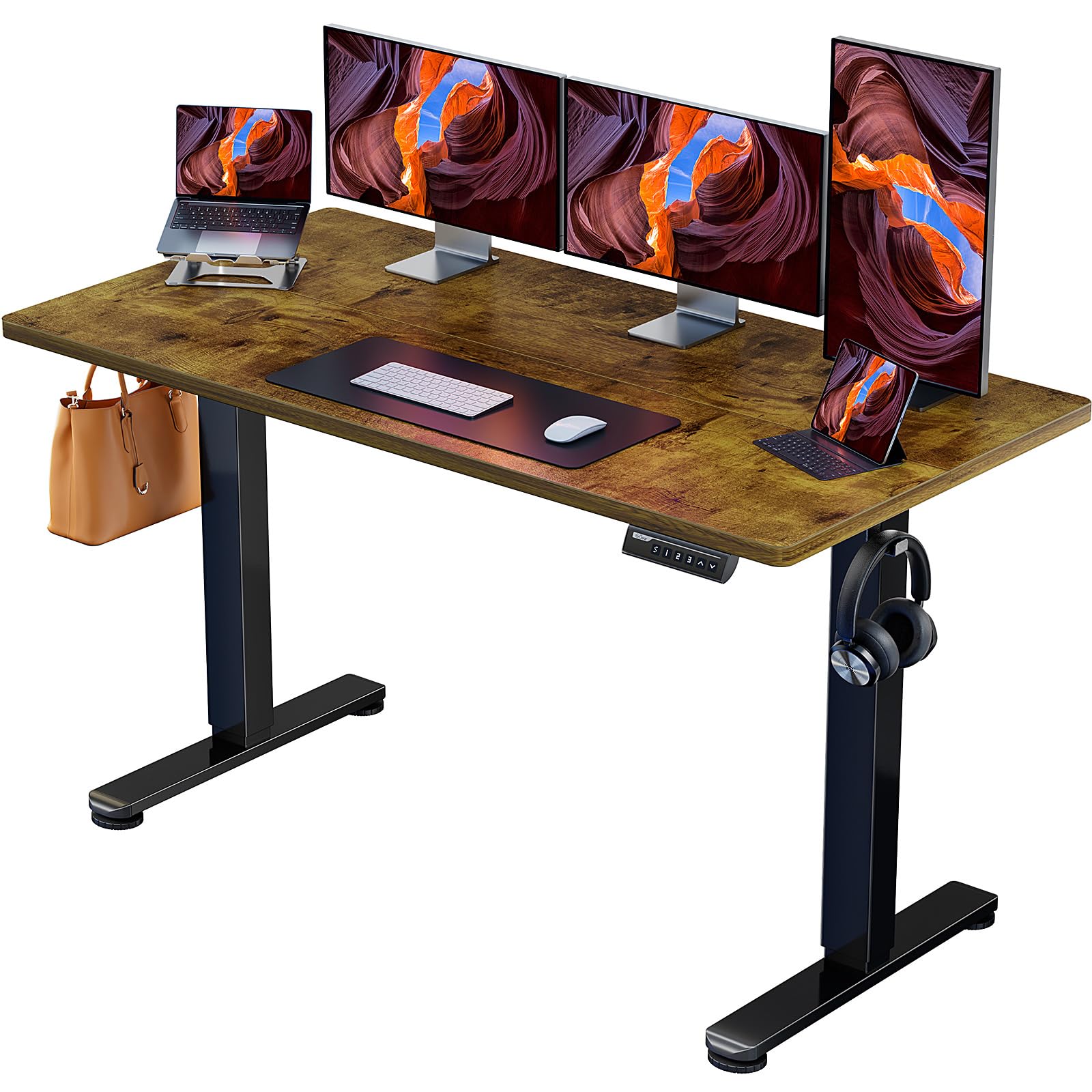 Photo 1 of ErGear Height Adjustable Electric Standing Desk, 55 x 28 Inches Sit Stand up Desk, Memory Computer Home Office Desk (Vintage Brown)