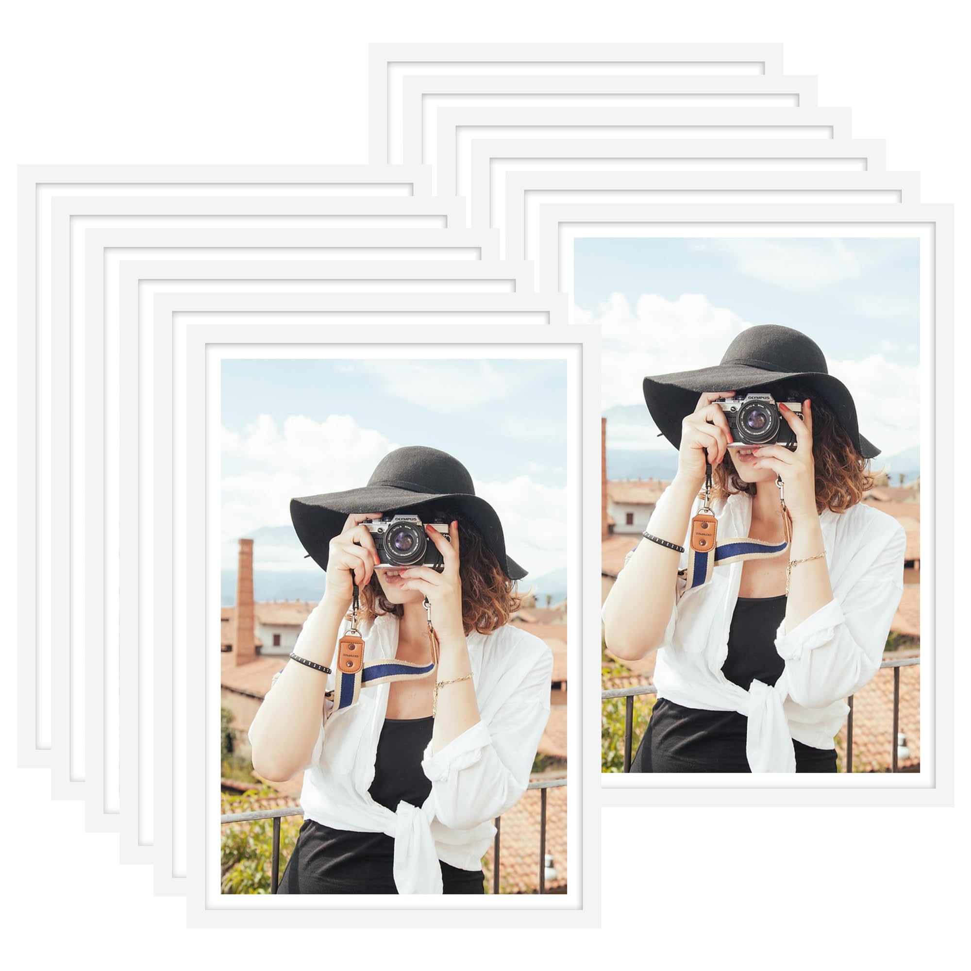 Picrit 12x18 Poster Frame Set of 12, Display 11 x 17 with Mat or 12 x 18 without Mat, Photo Frames for Wall Mounting Display, White Image