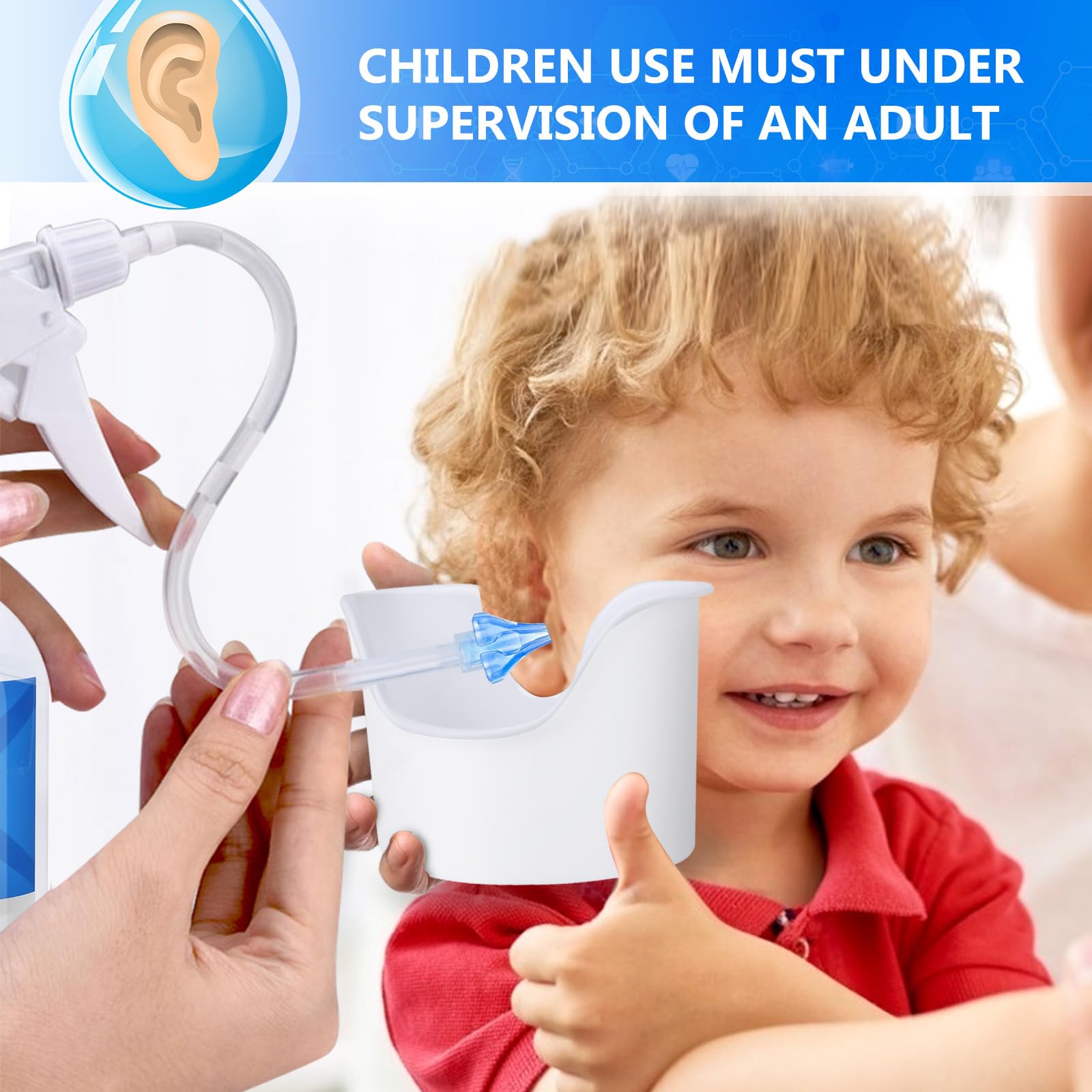 Ear Wax Removal - Ear Wash System w/ 500ml Spray Bottle, Big Basin & 20 Comfortable Reusable Tips - Safe & Effective Earwax Remover w/Rigid Pipe & Flex Tube for Self & Family - Easy to Use