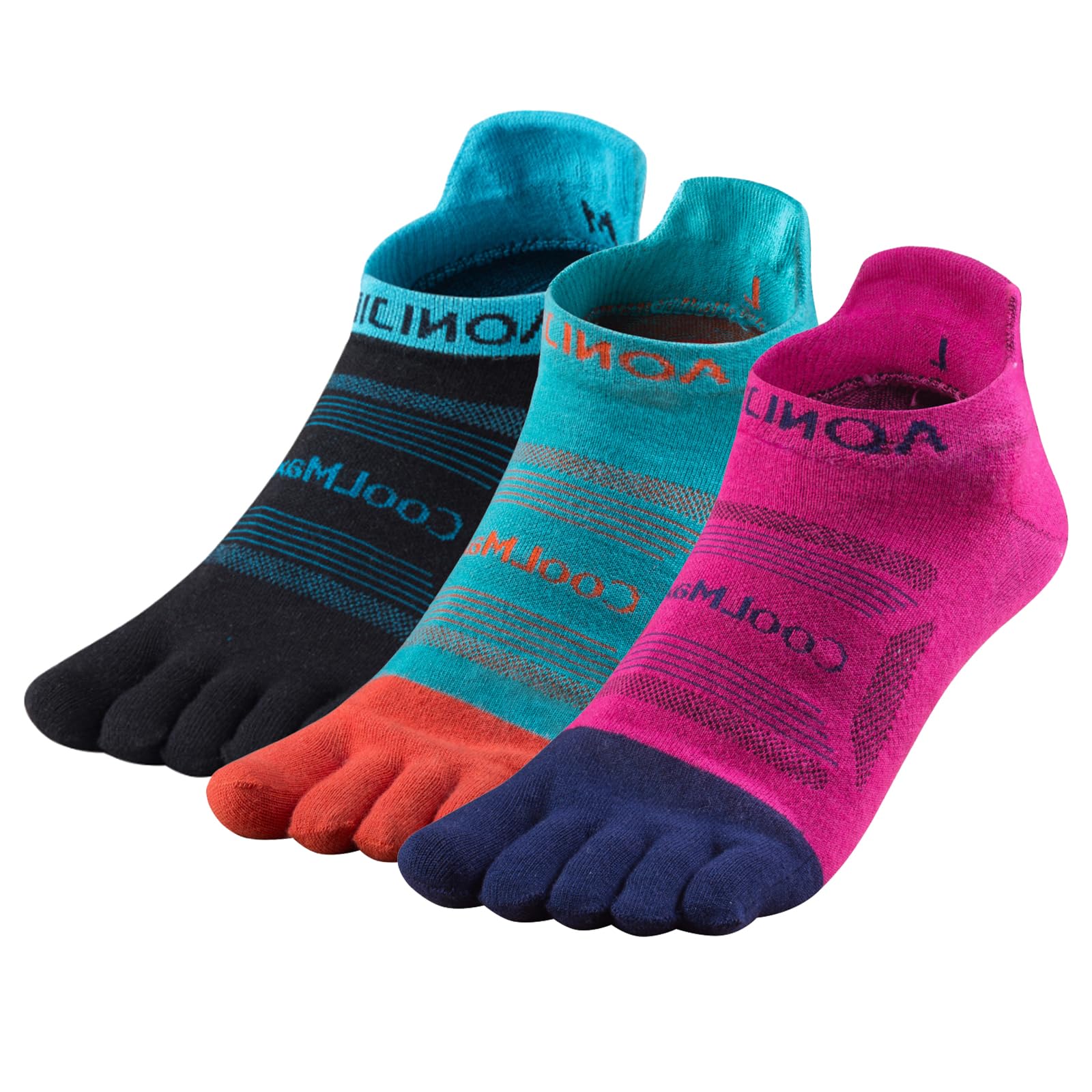 TRIWONDER 3 Pairs Toe Socks Men Women Marathon Running Breathable Five Finger Split Toe Sport Socks, Ankle High (Rose Red+Light Blue+Black, S)