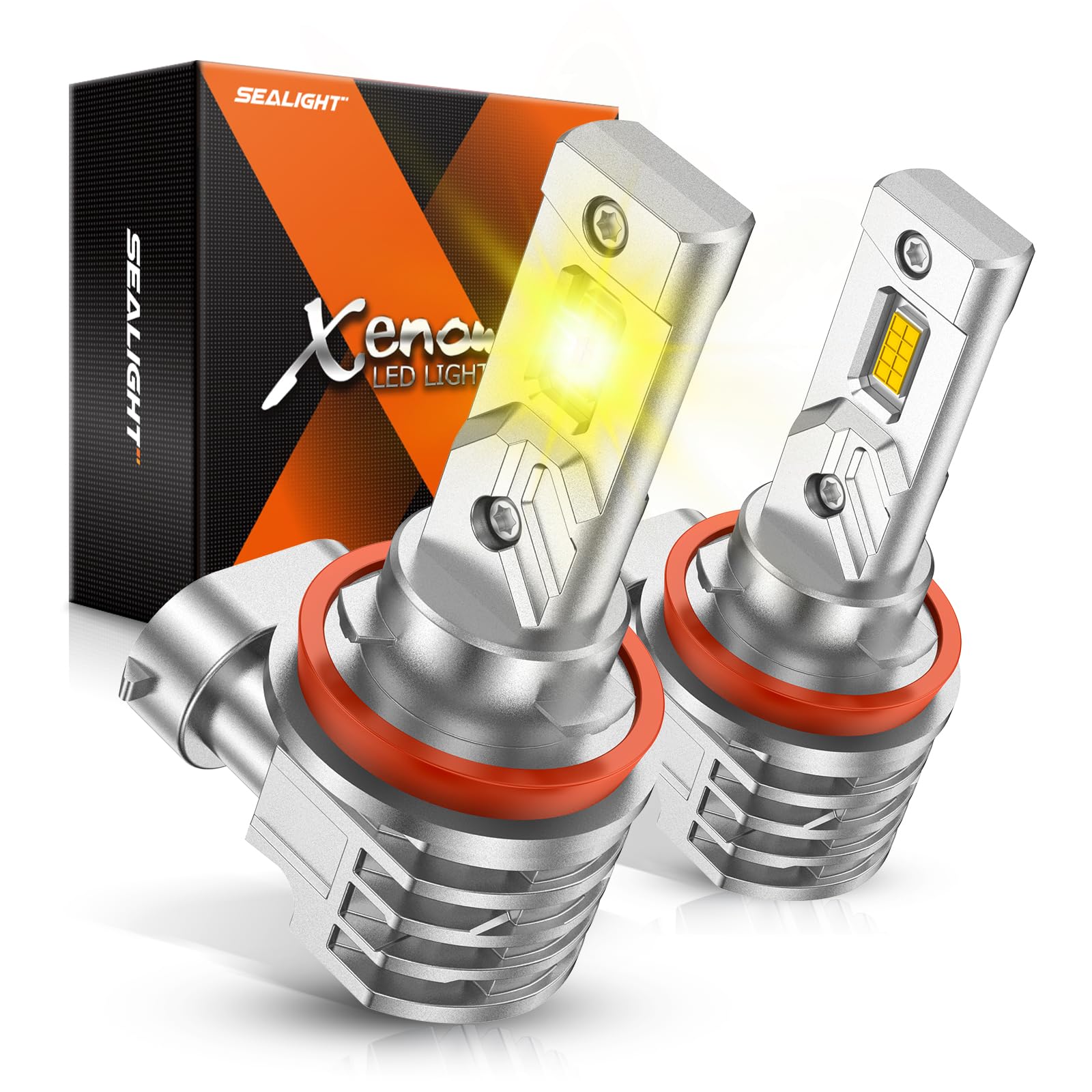 SEALIGHT H8 H16 H11 LED Fog Light Bulb, Amber Yellow 18000LM 3500K H11 Yellow LED Fog Lights, 1000% Brighter Strong Penetration, Plug & Play H16 H8 Fog Bulb, Pack of 2 Image