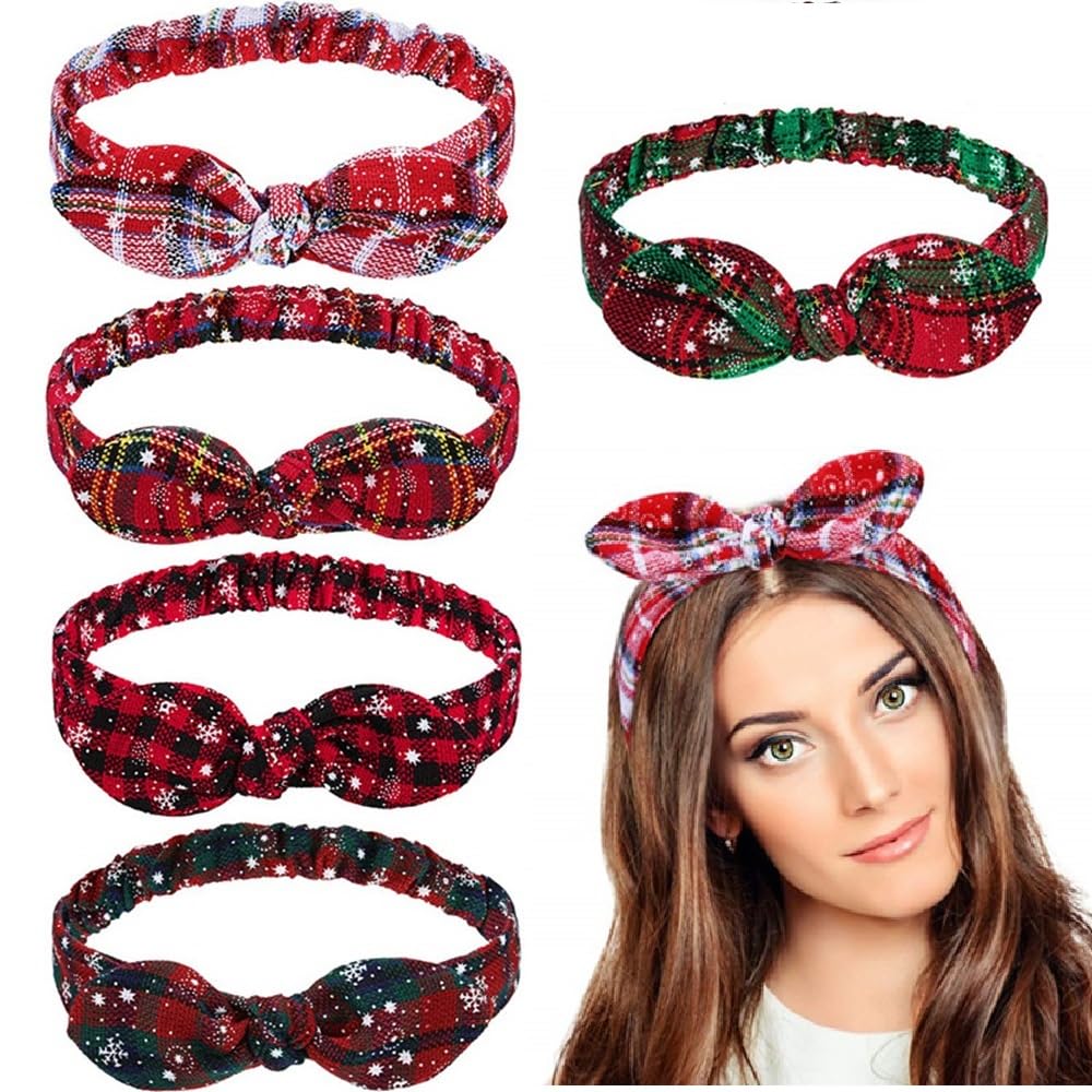 5 x Christmas Headband Bow Set - Soft Stretchy Elastic Alice Hair Band, Festive Xmas Head Wrap Form Women Girls, Comfortable Holiday Hair Accessory For Party Celebrations — image 1