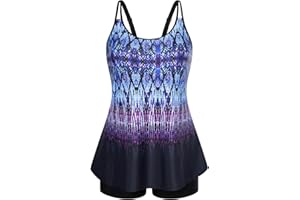 Hanna Nikole Womens Plus Size Tankini Swimsuit Two Piece Bathing Suits Flowy Swim Tops with Boy Shorts