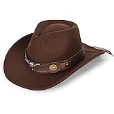 Women-Classic-Western-Cowboy-Shapeable-Hat - Men-Roll-Up-Wide-Brim-Felt-Fedora-Hats-Cowgirl-Hat with Belt Buckle(M-L)