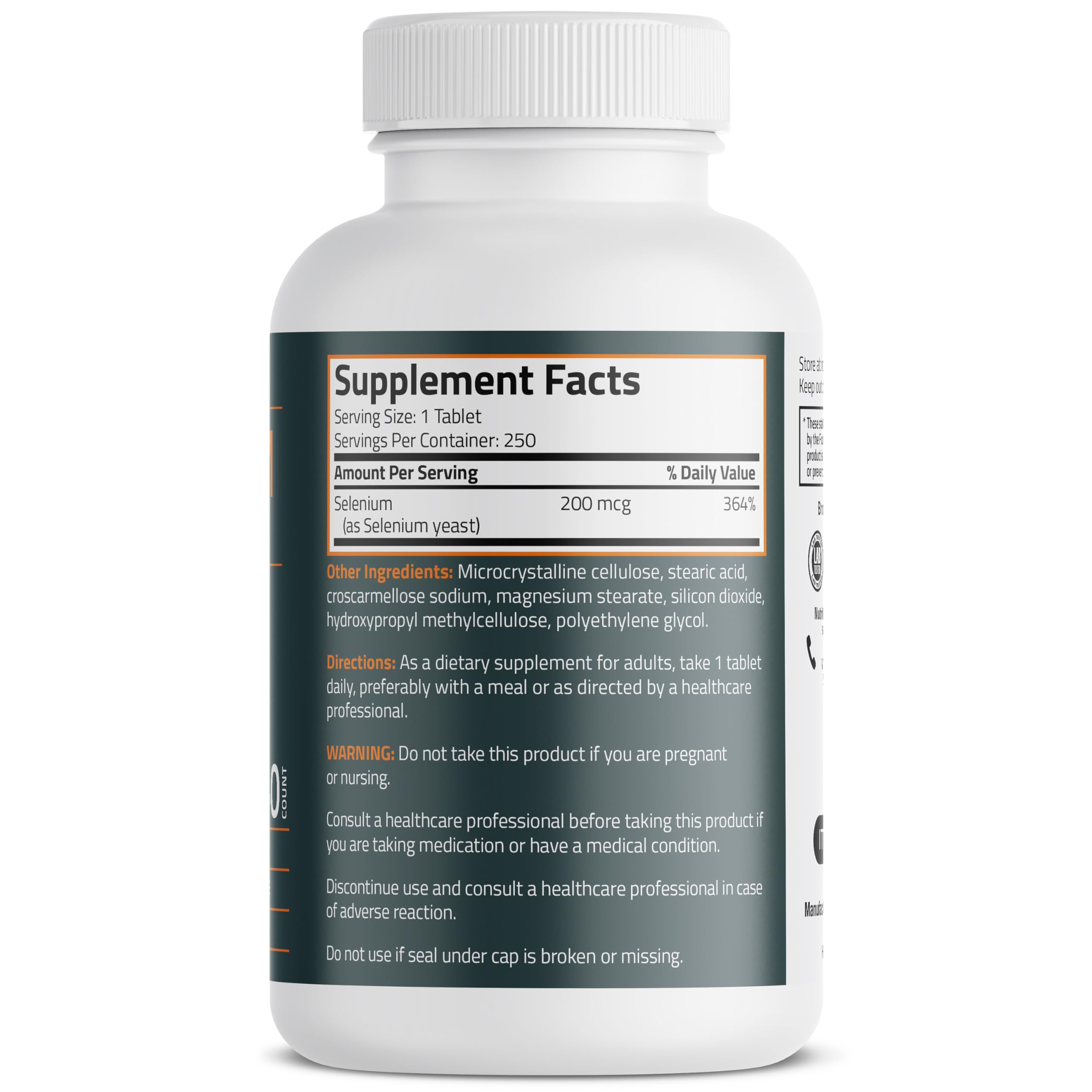 Bronson Selenium 200 mcg Immune & Antioxidant Support Essential Mineral, 250 Vegetarian Tablets