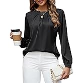 Blooming Jelly Womens Dressy Business Casual Blouse Pleated Long Sleeve Tops Satin Silk Work Shirt Fall Outfits 2025