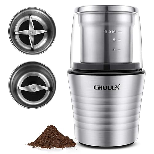CHULUX Electric Spices and Coffee Grinder with 2.5 Ounce Two Detachable