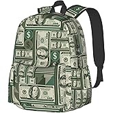 Jbofyee Money Laptop Backpack For Men Women, Hundred Dollar Bill Lightweight Daypack Bookbag For Daily Commutes Business Travel Hiking