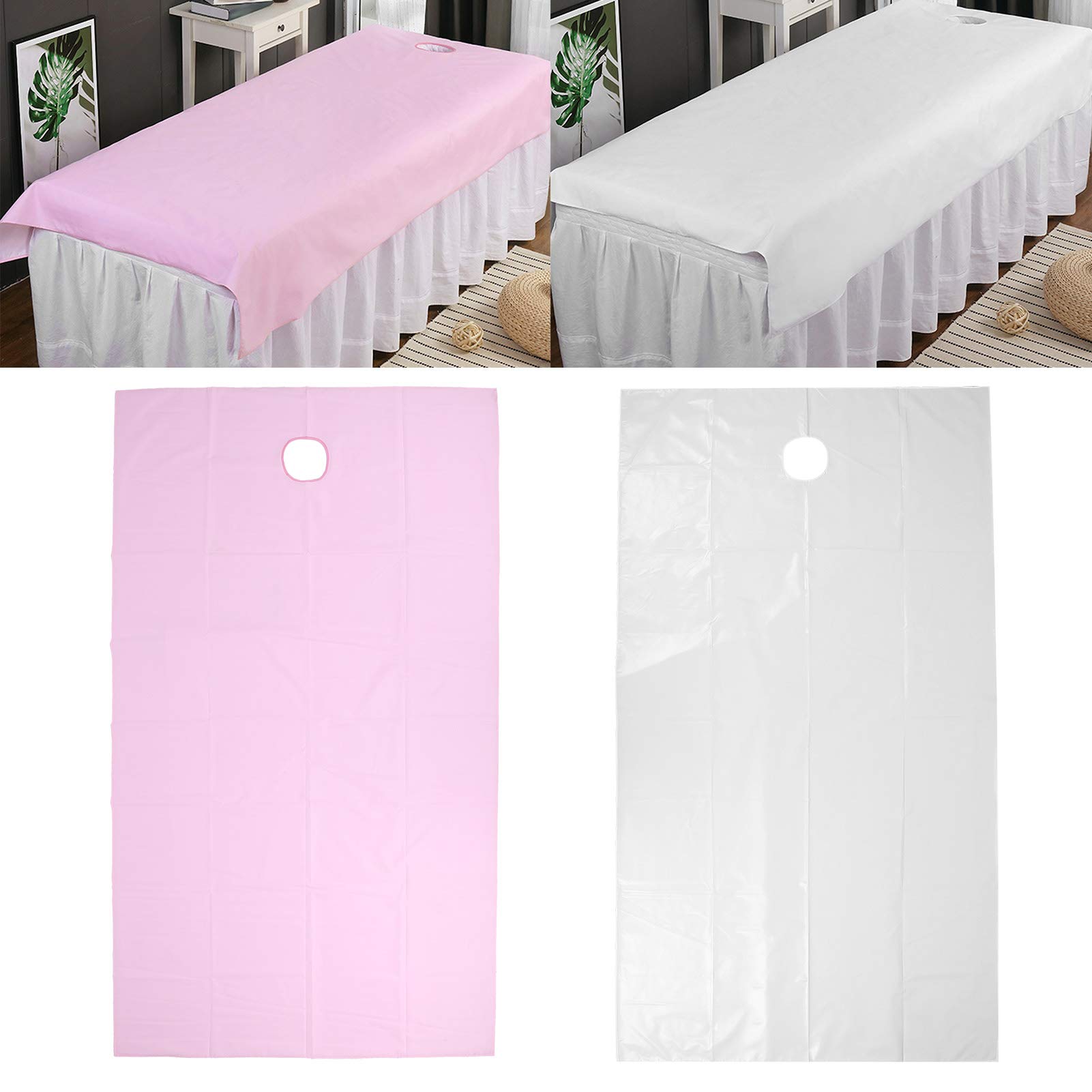 Brrnoo Spa Massage Bed Sheet, Oil Proof Polyester SPa Salon Table Cover With Face Hole Mattress Reusable Couch Machine Washable Thickened Soft Waterproof 2Pcs (02)