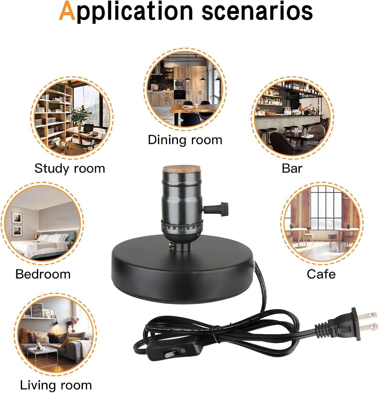 Vintage Table Lamp Base, Lamp Base Without Shade, E26 E27 Short Edison Light Bulb Stand, Small Simple Exposed Lamp Base, with Plug in 5.8ft Cord On/Off Switch Mini Industrial Basic Lamp (Gloss Black) - - 