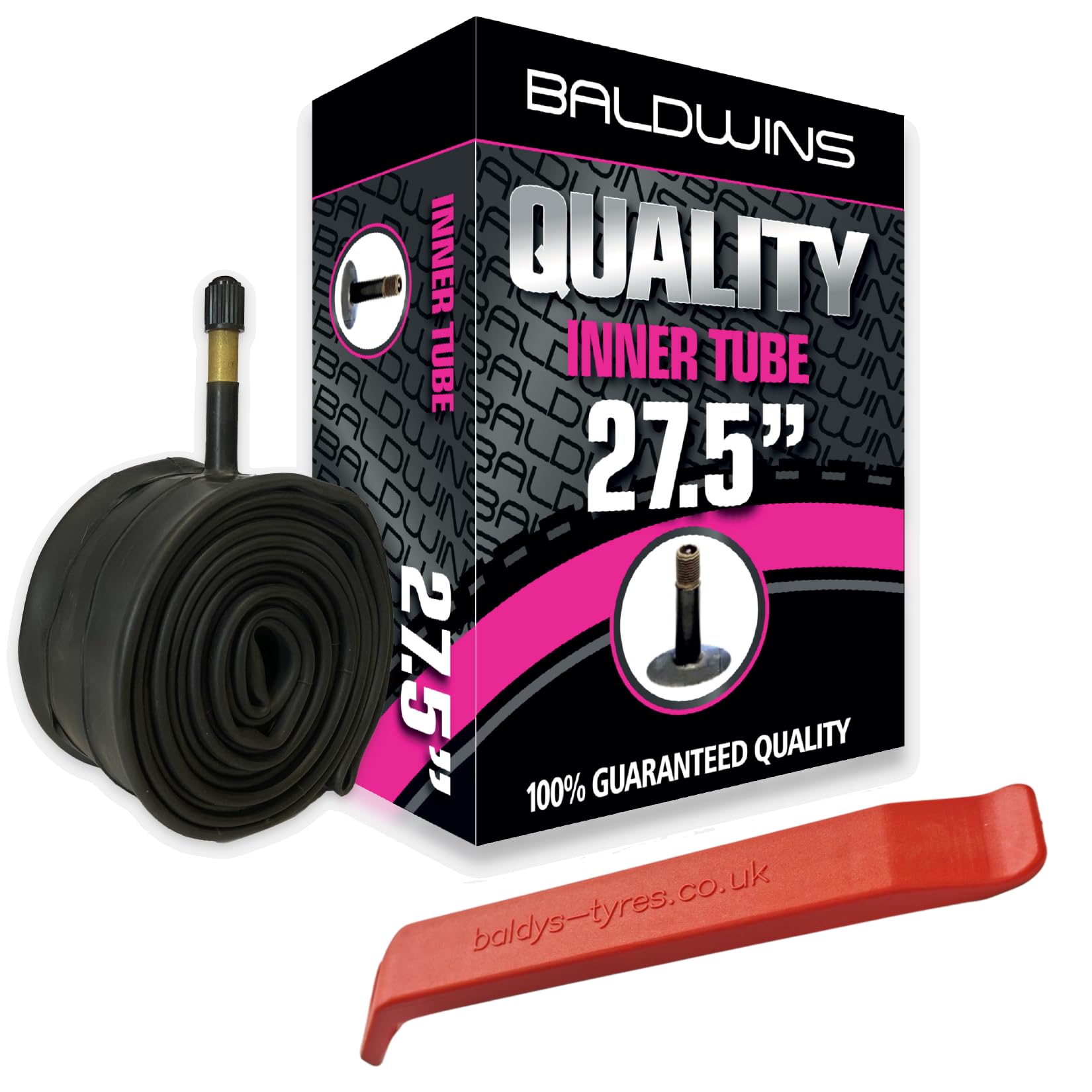 Baldwins Bike Inner Tube 27.5 x 1.75 to 2.125 Schrader Valve & BALDY'S TYRE LEVER