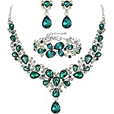 EVER FAITH Austrian Crystal Bridal Bridesmaid Jewelry Sets, Elegant Water Drop Flower Cluster Statement Chunky Necklace Earrings Bracelet Set for Women