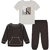 Calvin Klein baby-boys 3pc Fleece Crew/Tee Pant Set