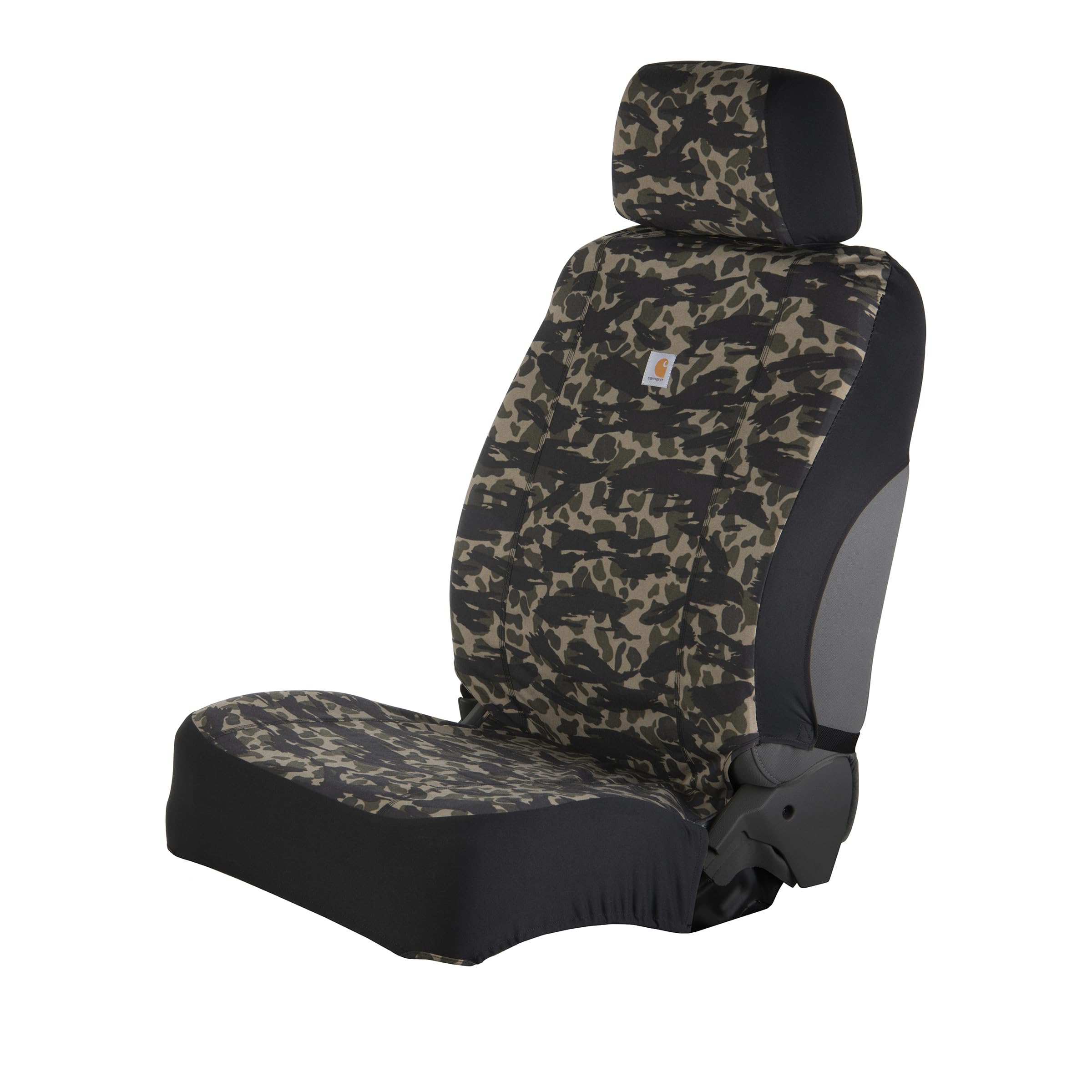 Photo 1 of Carhartt Universal Nylon Duck Canvas Fitted Bucket Seat Cover, Durable Seat Protection with Rain Defender, Single, Blind Duck Camo